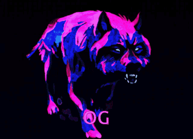 a glow in the dark painting of a wolf with the word og written below it