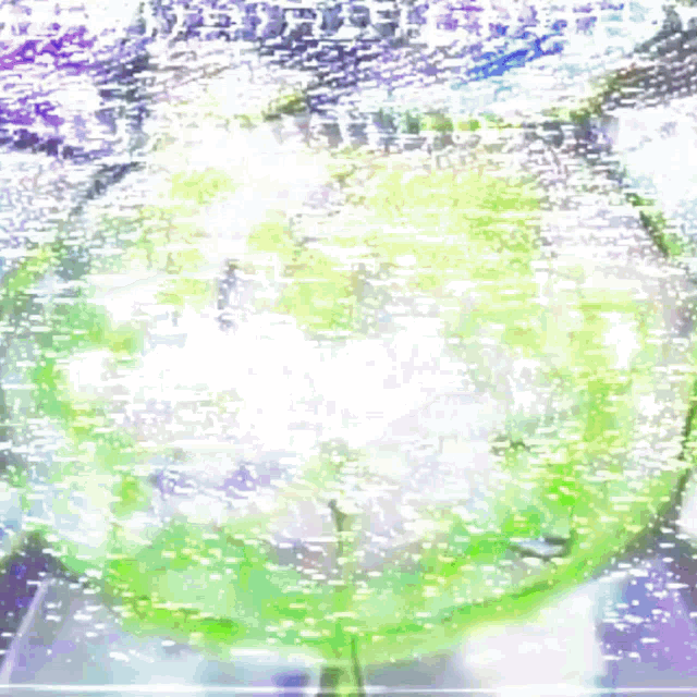 a blurry picture of a green object with a purple border