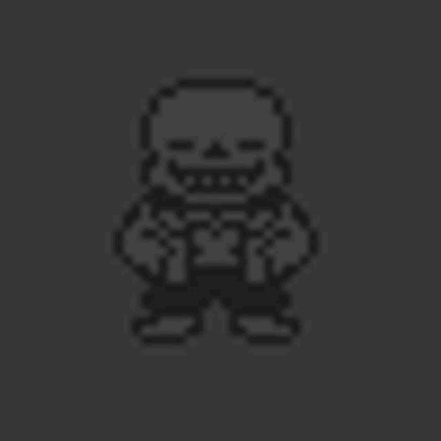 a pixel art drawing of a skeleton giving a thumbs up on a black background .
