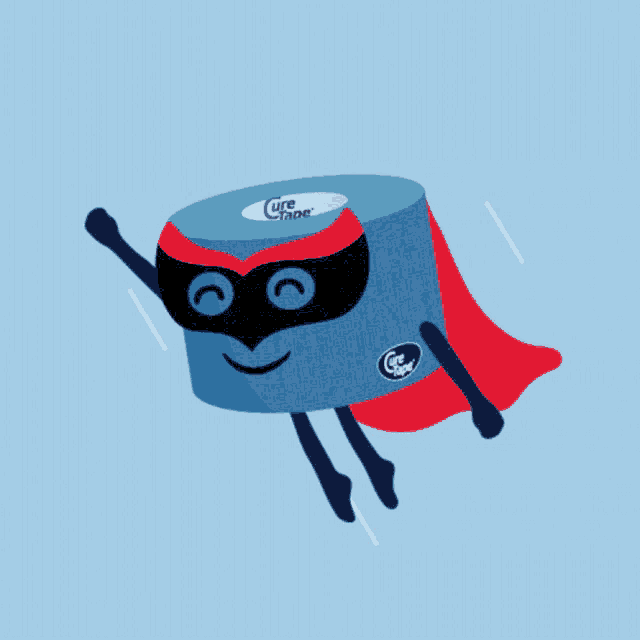 a cartoon illustration of a roll of cure tape in a cape