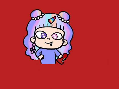 a cartoon drawing of a girl with a unicorn hat and a sticker that says ' yo ' on it
