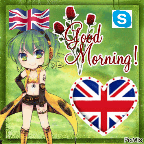 a picture of a girl and a heart with the words good morning on it