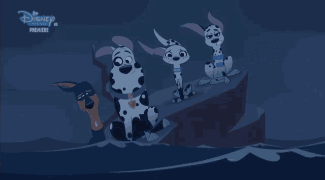 a dalmatian dog is sitting next to another dalmatian dog on a disney channel premiere