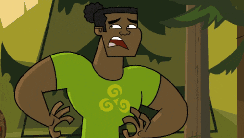a cartoon character is wearing a green shirt with a celtic design on it