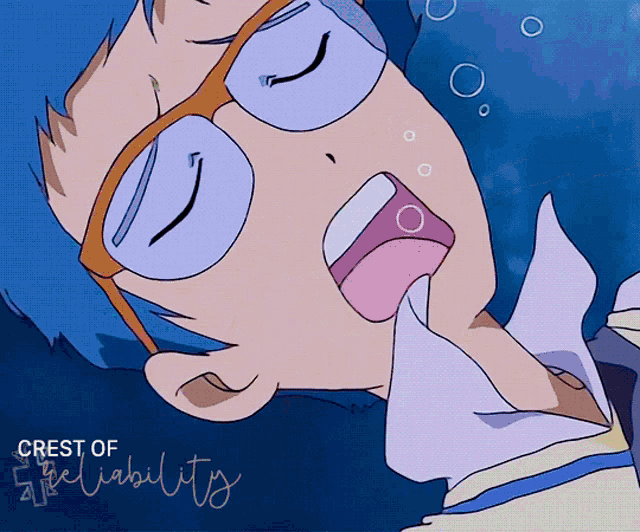 a drawing of a boy with glasses and the words crest of reliability