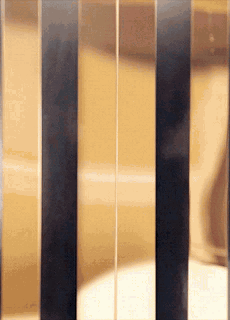 a blurry picture of a person behind bars with a yellow background