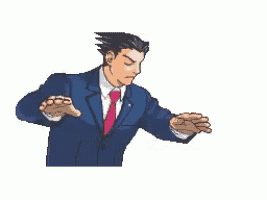 a pixel art drawing of a man in a suit and tie with his hands outstretched .