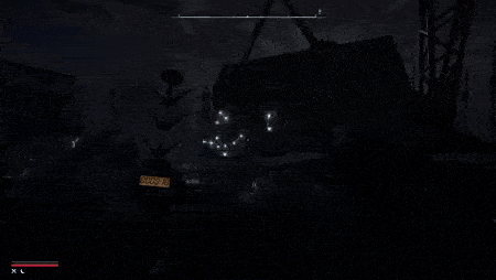 a person is playing a video game and there is a lightning strike in the dark .