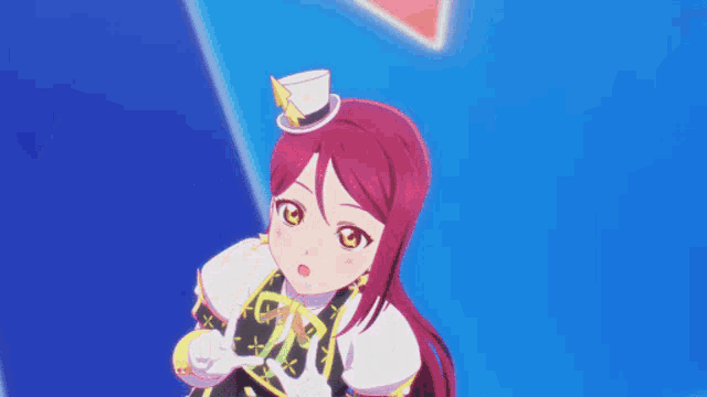 three anime girls are standing next to each other on a stage