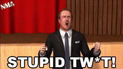 a man in a suit and tie is yelling stupid tw * t