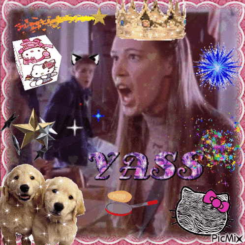 a picture of a woman wearing a crown and the word yass on it