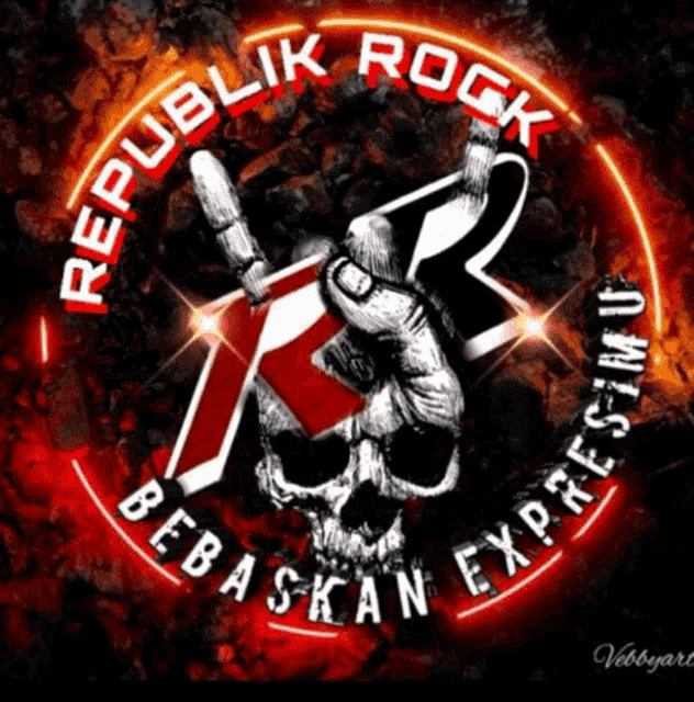 a logo for republik rock shows a skull giving a horns sign