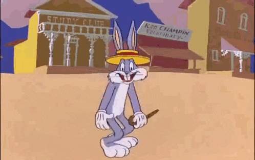 bugs bunny is wearing a sombrero and holding a stick in a cartoon scene .