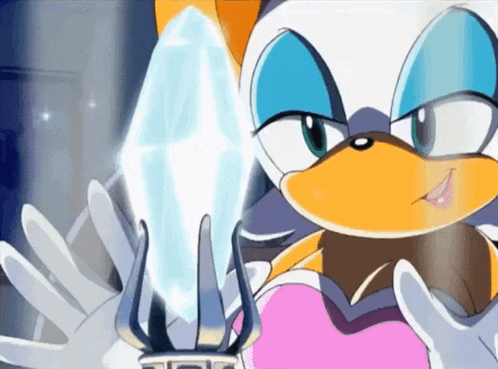a cartoon character holds a crystal in her hand