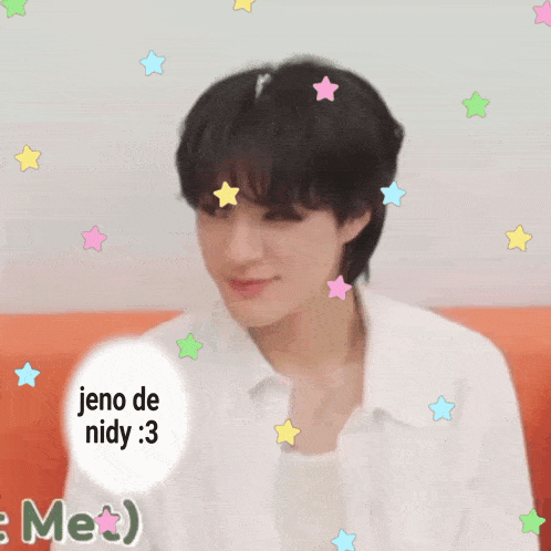 a picture of a boy with a speech bubble that says " jeno de nidy : 3 "
