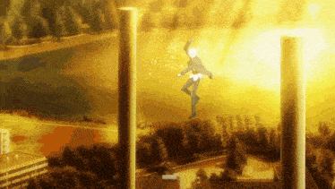 a man is flying through the air in front of a river