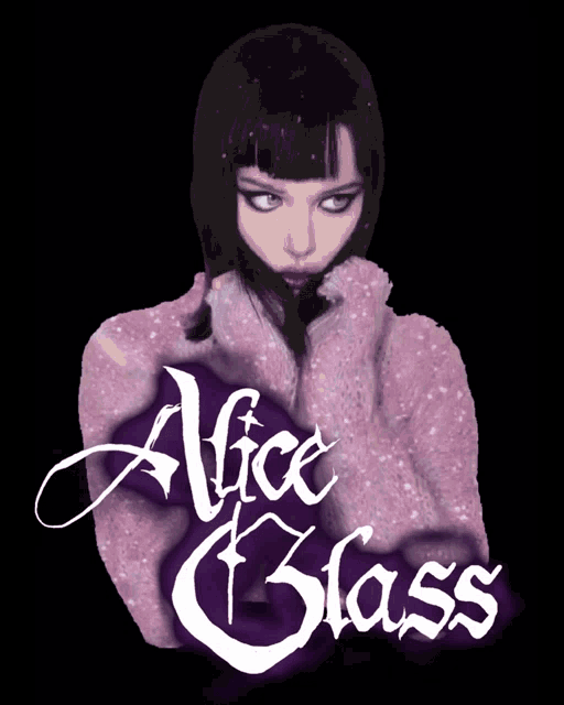 a woman in a purple sweater with the words alice glass written on it
