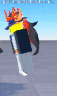 a cartoon character is getting kicked in the nuts with a fish behind him