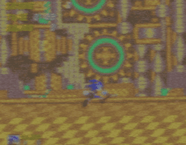 a blurred image of sonic the hedgehog in a video game scene