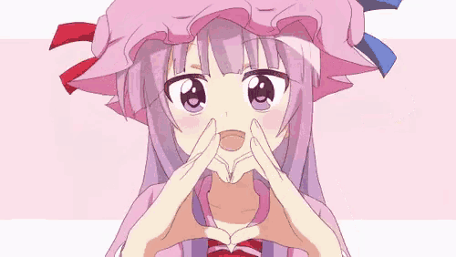 a girl with purple hair is making a peace sign