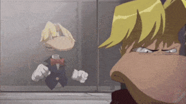 a cartoon character in a tuxedo with a bow tie is looking out a window