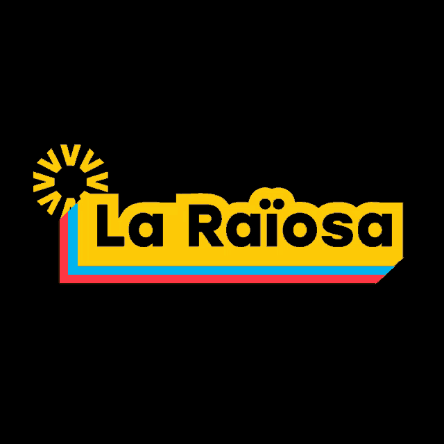 a colorful logo for la raiosa with a sun in the background