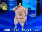 a fat lady singing into a microphone on a stage .