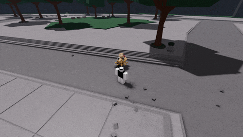 a person in a roblox game is standing on a sidewalk