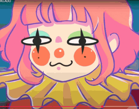 a cartoon drawing of a clown with a yellow collar