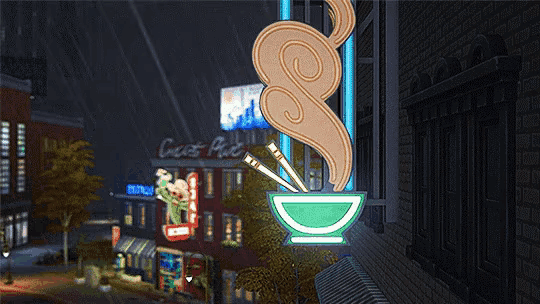 a cartoon drawing of a bowl with chopsticks coming out of it and a sign that says great pot
