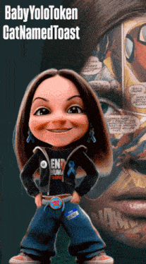 a cartoon of a girl with the words baby yolotoken catnamedtoast
