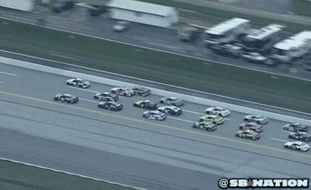 an aerial view of a race track with a sb nation logo