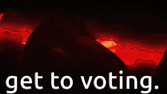 a red background with the words " get to voting "