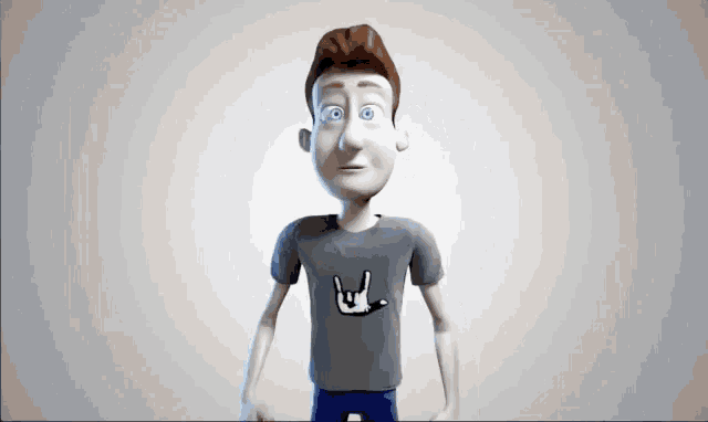a cartoon character wearing a t-shirt that says i love you