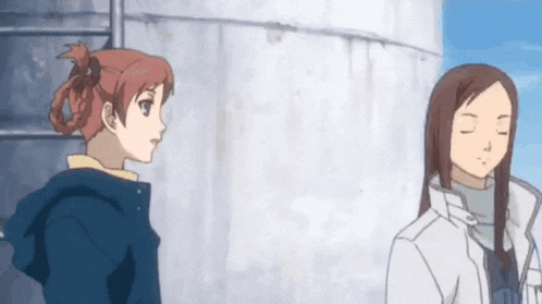 a couple of anime characters standing next to each other