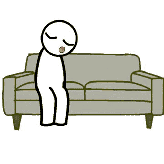 a stick figure is sleeping on a couch with his head on it .