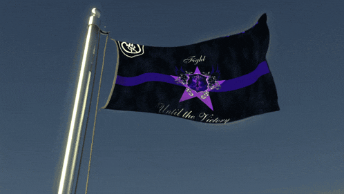 a black flag with a purple star and the words fight until the victory