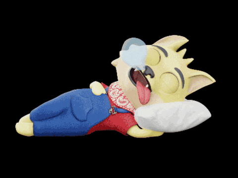 a cartoon character is laying on a pillow and yawning