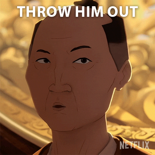 a cartoon of a man says throw him out