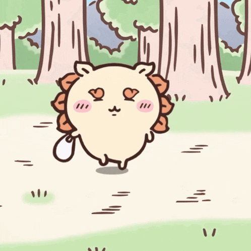 a cartoon drawing of a lion with heart eyes