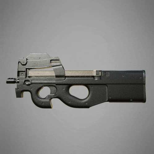 a black rifle with the letter p on it