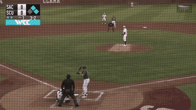a baseball game between sac and scu is going on