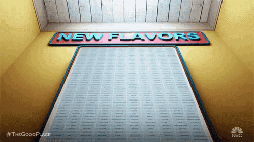 a sign that says " new flavors " on it