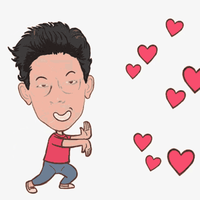 a cartoon of a man with hearts coming out of his face