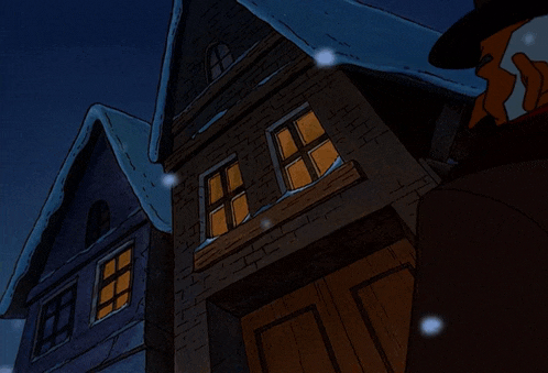 a cartoon of a man in a top hat standing in front of a brick building