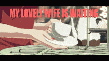 a cartoon of a woman holding a cup and saucer with the words my lovely wife is waiting