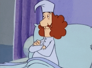 a cartoon character is laying in bed with his arms crossed and wearing a sleep cap