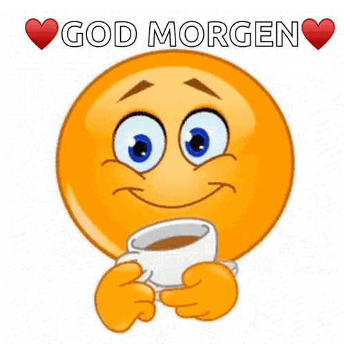 a smiley face with a cup of coffee and the words god morgen