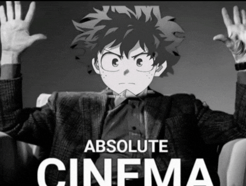 a poster for absolute cinema shows a man with his hands in the air