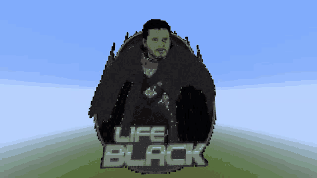 a pixel art of jon snow with the words life black below